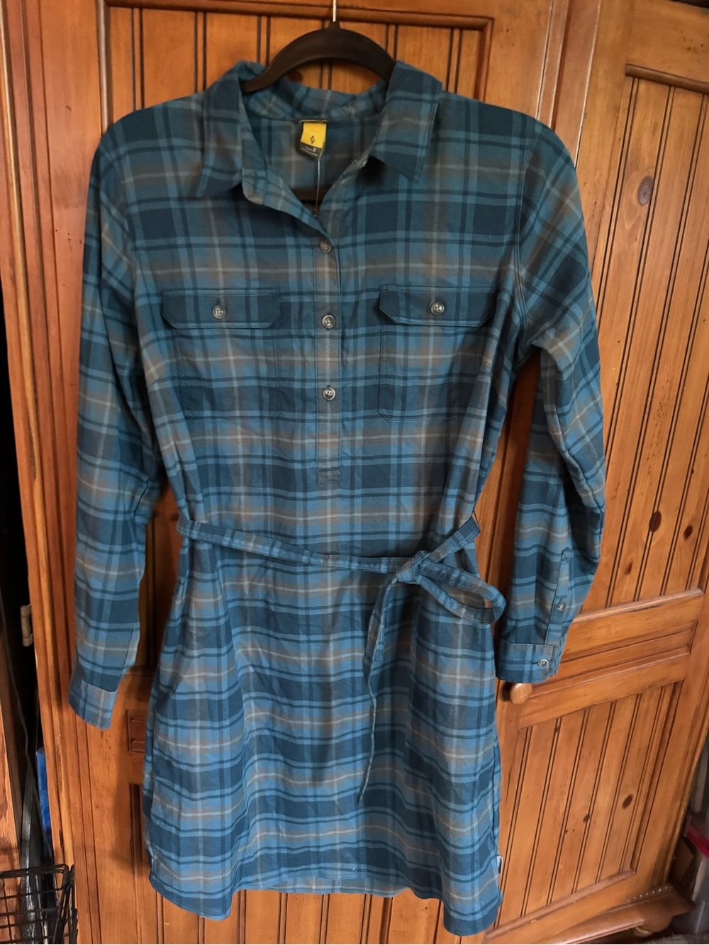 Eddie Bauer Teal and Charcoal Plaid Flannel Buttoned Dress